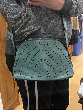 Laser-Cut Teal Dome Crossbody Bag